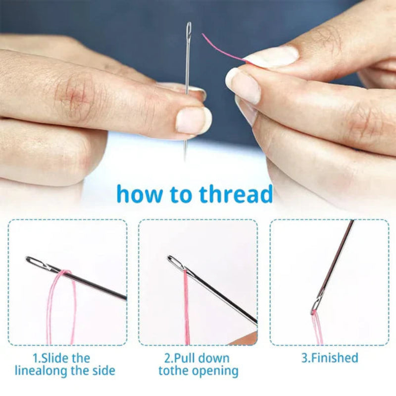 12Pcs Threading Needles with Wooden Case