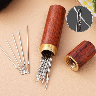 12Pcs Threading Needles with Wooden Case
