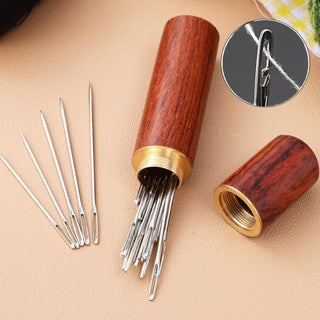 12Pcs Threading Needles with Wooden Case